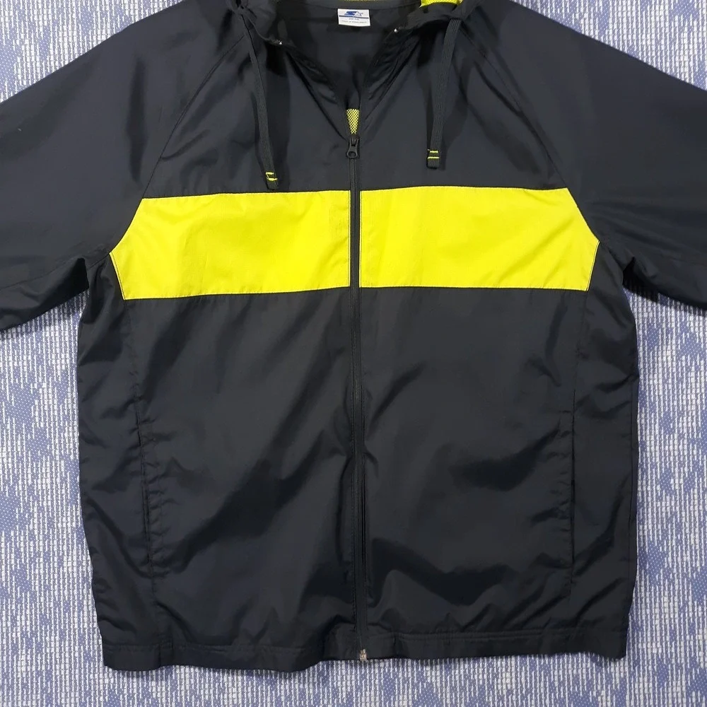 Starter Track Jacket Mesh Lined Windbreaker Mens Large Greystone Full Zip Hooded